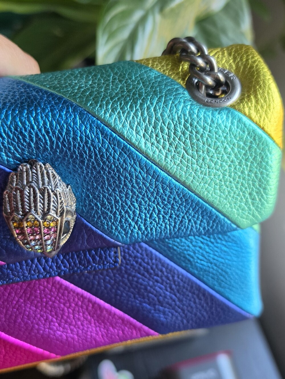 Kurt Geiger Rainbow Chevron Leather Crossbody Bag - Pink Purple Blue Teal Yellow - Picture 9 of 12